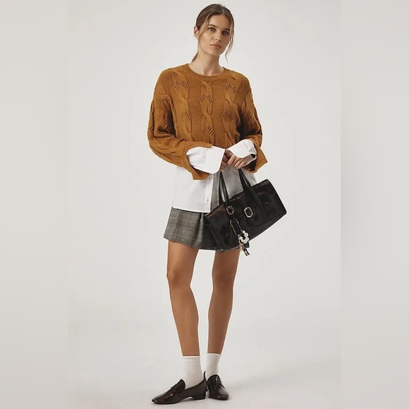 Anthropologie Pilcro Cable Twofer Crewneck Layered Sweater in Copper Size Medium - Picture 13 of 13